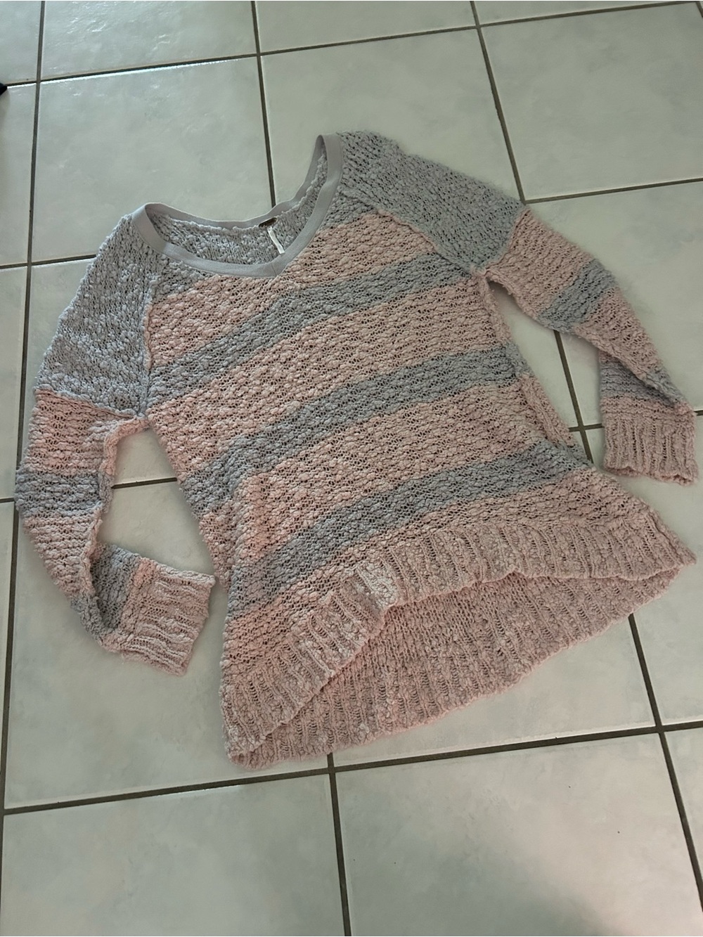 Free People Striped Scoop-Neck Sweater in Blush & Gray